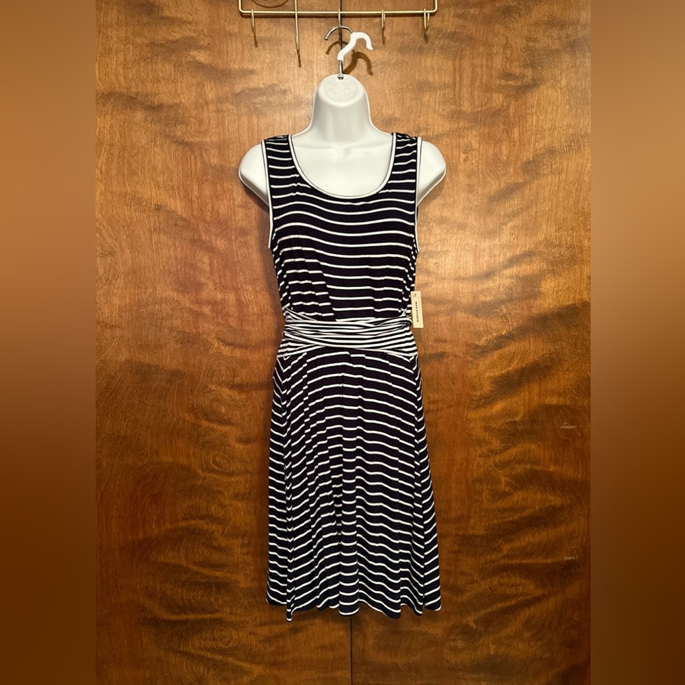 Max Studio Sleeveless A-Line Knit Dress Womens L Navy & White Stripes Betled NWT